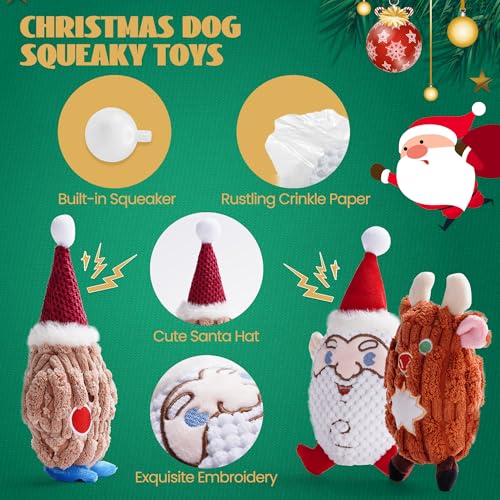 Nocciola 3 PCS Christmas Dog Toys, Santa Claus, Reindeer and Gingerbread Man Crinkle Dog Squeaky Toys, Cute Stuffed Puppy Toys,Perfect Christmas Toys for Small Medium Dogs - style: Cartoon Christmas