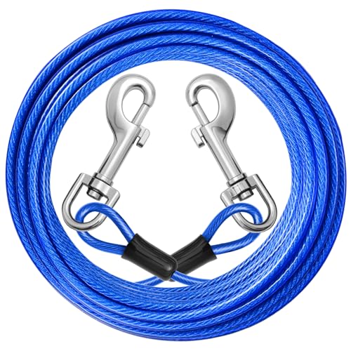Dog Tie Out Cable: 15ft Dog Leads for Yard Heavy Duty - Reflective Chain Leash for Outside Small Large Dogs Up to 125lbs Outdoor Runner Camping - color: Blue, size: 15FT