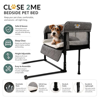 Englacha Close2Me Elevated Pet Bed - Bedside Mattress for Cats and Small Dogs - Comfortable, Cozy Design with Tool-Free Installation - Foldable for Easy Transport, Carry Bag Included