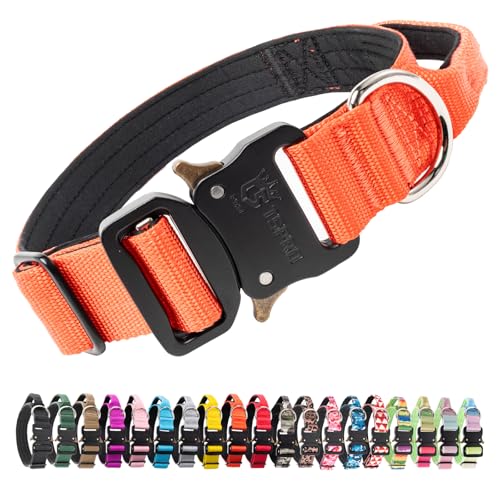 TSPRO Premium Dog Collars Tactical Dog Collar with Handle and Heavy Duty Quick-Release Metal Buckle Durable Thick and Adjustable for Medium to Large Dogs (Orange M) - color: Basic Orange, size: Handle-Equipped M (14.5"-18" Adjustable)