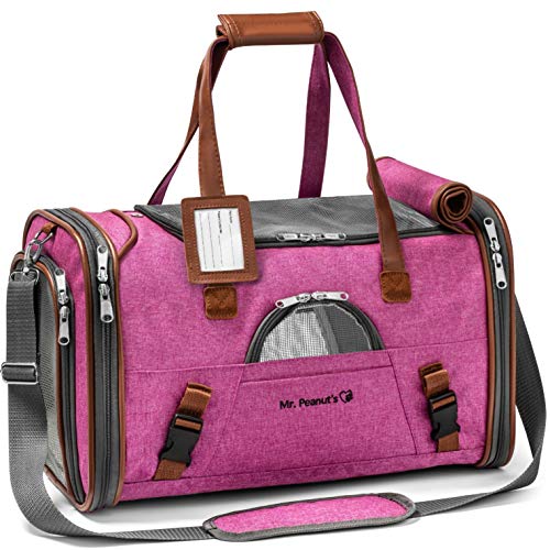 Mr. Peanut's Airline Approved Soft Sided Pet Carrier, Low Profile Gold Series Tote, Premium Brand Self Locking Zippers, Under Seat Compatibility, Plush Faux Fleece Bedding with a Sturdy Plywood Base - color: Rosa Red