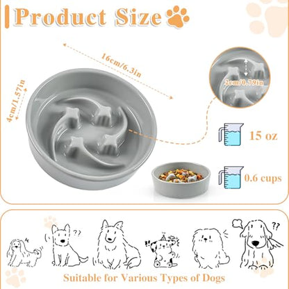 Ceramic Slow Feeder Dog Bowls, 1 Cups Dog Food Dish for Small and Medium Breed, Puzzle Dog Food Bowl for Fast Eater, 15OZ, 6.3 inch(Grey) - color: Grey-M