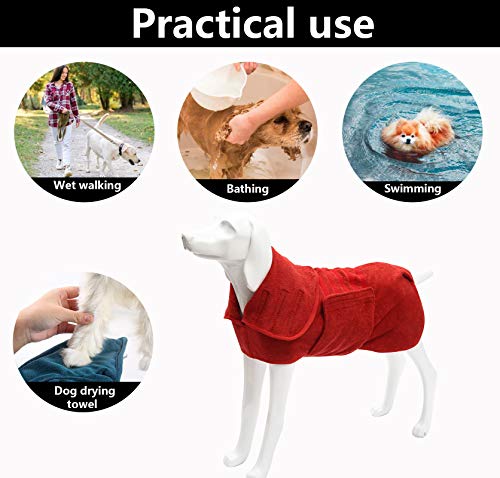 Geyecete Dog Drying Coat - Dog Bathrobe Towel - Microfibre Fast Drying Super Absorbent Pet Cat Bath Robe Towel - Red-S - color: Red, size: Small