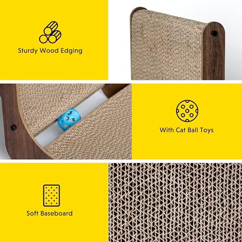 Fluffydream Cat Scratcher with Cat Toys Ball Track, Build-in Ball, L-Shaped Scratcher, Cardboard Lounge Bed, Stable and Durable, Furniture Protector, Reversible - color: L-Shape