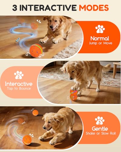 osou Smart Interactive Dog Toys, Automatic Moving Rolling Bouncing Dog Ball for Medium & Large Dog Breeds, E-TPU Durable & Waterproof, with Irregular Motion to Encourage Active Play - color: Orange