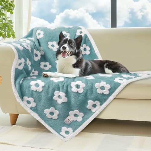 Luciphia Waterproof Pet Blanket for Medium Large Dogs Washable Fluffy Thick Jacquard Shag Fleece Warm Sherpa 3D Textured Flower Print for Cats Puppy Couch Protection (Blue,57x40 inches) - color: Blue, size: 57x40 inches
