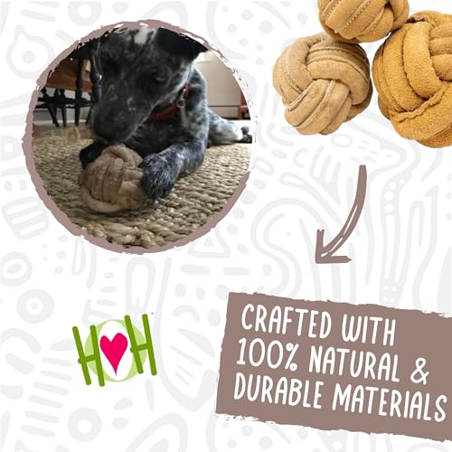 HuggleHounds Huggle-Hide Knotted Bone - Leather Dog Toys for Aggressive Chewers, Interactive for Small or Large Breeds, Tough & Durable - Knotted Leather Ball, Large - size: Medium, style: Knotted Leather Ball