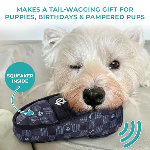 Haute Diggity Dog Chewy Vuiton Loafer Plush Squeaky Dog Toy, Soft Durable Designer-Inspired Stuffed Puppy Chew Toys for Small & Medium Dogs, Machine-Washable (Black Checker) One Size - color: Black Checker, size: One Size