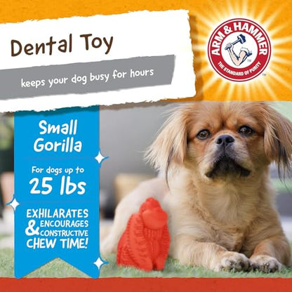Arm and Hammer for Pets Super Treadz Mini Gorilla Dental Chew Toy for Dogs - Reduces Plaque and Tartar Without Brushing, Baking Soda Infused, Dishwasher Safe, Dogs Up to 25 Lbs, 3.5 Inch - 3 Pack - size: Small (Pack of 3), style: Gorilla