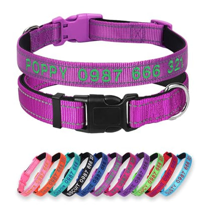 Padded Dog Collar,Soft Neoprene Personalized Pet Collar,Custom Embroidered Pet Name and Phone Number,Breathable Nylon Dog Collars,Quick Release Snap Buckle Dog Collar,Purple - color: Purple