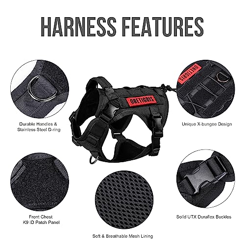 OneTigris Tactical Dog Harness Vest,No-Pull Service Dog Vest with Hook & Loop Panels,Adjustable Dog Vest Harness for Walking Hiking Training(Black,XS) - color: Black, size: XS