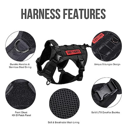 OneTigris Tactical Dog Harness Vest,No-Pull Service Dog Vest with Hook & Loop Panels,Adjustable Dog Vest Harness for Walking Hiking Training(Black,XS) - color: Black, size: XS