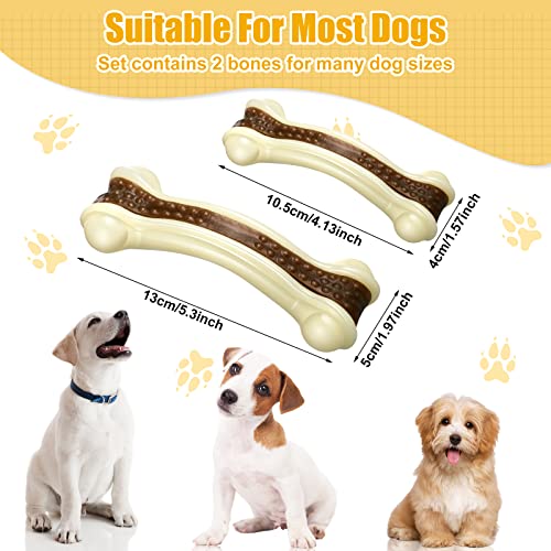 Sosation Bones Shaped Dog Toys for Aggressive Chewers, 2 Pack Christmas Dog Chew Toys Puppy Teething Nylon Beef Flavor for Large/Medium/Small Puppies Breeds(Curved Bone,Medium, Small) - size: Medium, Small, style: Curved Bone