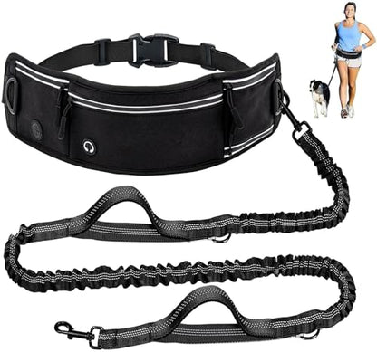 Skmeditec Hands Free Dog Leash with Waist Bag for Large Dog Walking, Shock Absorbing Bungee Leash with Zipper Pouch for Running, Dual Padded Handles & Adjustable Waist Belt - size: 1 Dog