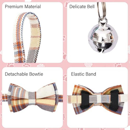 10 Pcs Cat Collar Breakaway with Bow Tie and Bell Kitten Collars Removable Bowtie Plaid Cat Collar for Cats Kittens Puppy (Classic) - color: Classic