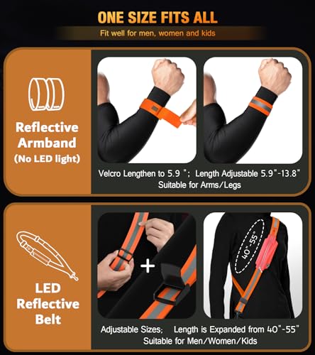 Ylzzrs LED Belt Reflective Sash for Walking at Night,High Visibility Adjustable Night Running Safety Gear,Light Up Running Belt Reflective Gear with Phone Bag/Armband for Runners Walkers Men Women - color: Orange