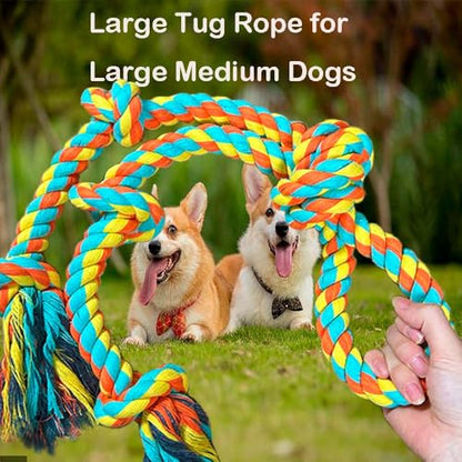 Extra Large Dog Tug of War Rope Toy for Aggressive Chewers Medium Large Breed Giant Chew Rope Puppy Teething Toys Indestructible Tug Rope Durable Knotted Rope Chewing Toys Heavy Duty XL Rope Toy