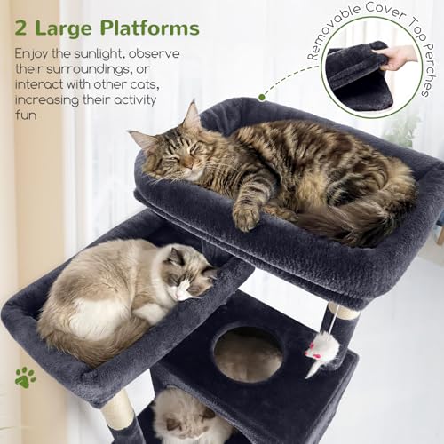 Globlazer Multi-Level Tall Cat Tower 83 inch Sturdy Extra Large Heavy Duty Cat Tree for Indoor Large Adult Cats Kittens with 2 Cat Condo, 8 Scratching Post, 2 Hammock, S83G, Dark Grey - color: Dark Grey