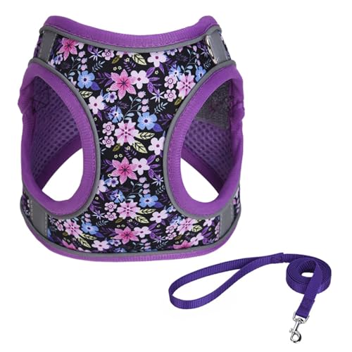 Step in Dog Harness No Pull Flower Adjustable Soft Mesh Padded Reflective Pet Vest Harness and Leash Set for Small Medium Dogs - color: Purple, size: XXS(neck:8.5"-9.5",chest:10"-11.5")