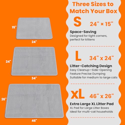 Large Cat Litter Box Mat for Cats, Double Layer Honeycomb Cat Litter Trapping Mats, Waterproof, Urine Proof,Non-Slip Litter Pad for Indoor Kitty Cat Litter Mat, Easy to Clean Grey (33.8'' x 23.6'') - size: 33.8'' x 23.6''