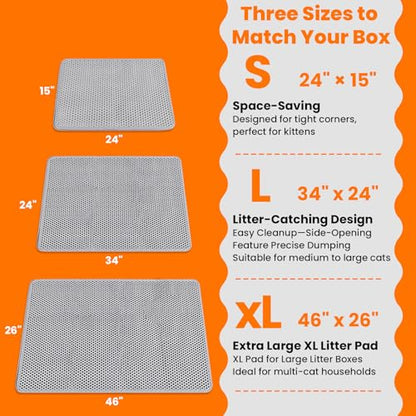 Large Cat Litter Box Mat for Cats, Double Layer Honeycomb Cat Litter Trapping Mats, Waterproof, Urine Proof,Non-Slip Litter Pad for Indoor Kitty Cat Litter Mat, Easy to Clean Grey (33.8'' x 23.6'') - size: 33.8'' x 23.6''