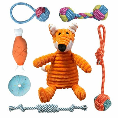 7 Pack Dog Toys for Teething, Entertainment, Puppy Chew Toys Pack with Cute Squeaky Toys,Durable Ropes Chew Toys