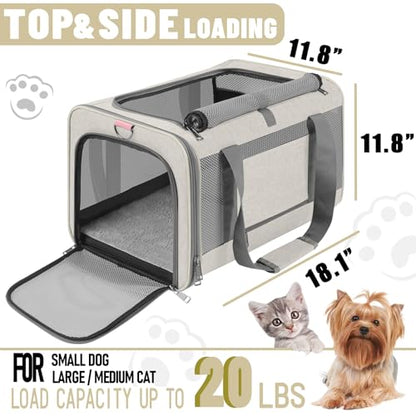 GAPZER Pet Carrier for Large Cat 20 lbs+ / Soft Sided Small Dog 12 Pounds Travel Crate Top Load/Collapsible Kitty Carry Bag Big Kitten Mesh/Sturdy Animal Transport cage Kennel Long Trips Beige - color: Beige