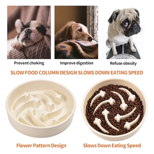 8.26 in Milk White Dog Bowl Slow Feeder Ceramic for Medium and Large Breed,Pet Feeding Dog Food Water Dish Heavy Weighted,Puppy Bowl for Fast Eaters,Puzzle Slow Eating Dish Modern Maze Meteor - color: Upgraded Milk White Slow Feeder
