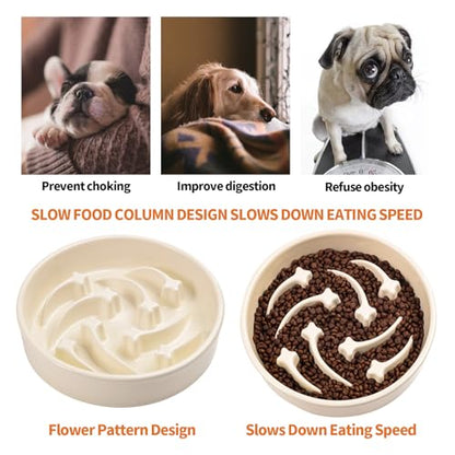 8.26 in Milk White Dog Bowl Slow Feeder Ceramic for Medium and Large Breed,Pet Feeding Dog Food Water Dish Heavy Weighted,Puppy Bowl for Fast Eaters,Puzzle Slow Eating Dish Modern Maze Meteor - color: Upgraded Milk White Slow Feeder