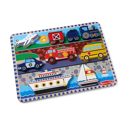 Melissa & Doug Vehicles Wooden Chunky Puzzle (9 pcs), Educational Screen Free Activity for Toddler, Preschoolers And Kids Ages 2+- FSC Certified - style: Vehicles