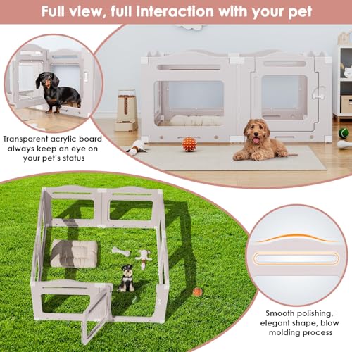 Acrylic Dog Playpen Indoor, Puppy Cat Small Pet Play Pen, 50.8" L x 50.8" W x 23.6" H Clear PlayPen for Cat Rabbit Ferret, Dog Fence Crate Whelping Cage (Apricot Gray, 8 Panel) - color: Gray
