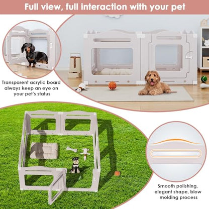 Acrylic Dog Playpen Indoor, Puppy Cat Small Pet Play Pen, 50.8" L x 50.8" W x 23.6" H Clear PlayPen for Cat Rabbit Ferret, Dog Fence Crate Whelping Cage (Apricot Gray, 8 Panel) - color: Gray