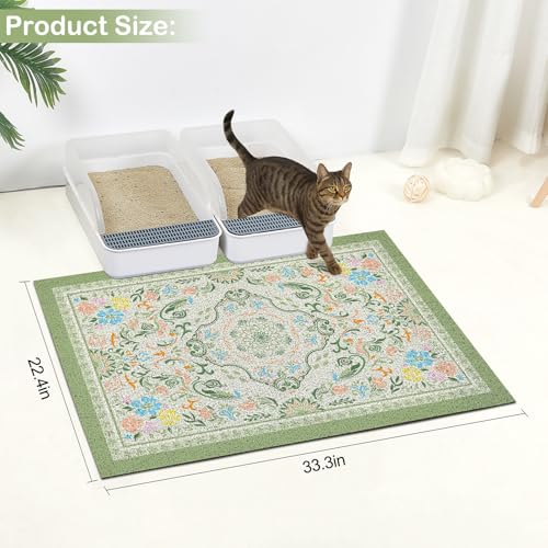Glittme Cat Litter Mat with Non-Slip Bottom Litter Box Mat 33"X22" Litter Trapping Mat Easy to Clean Washable Cat Food Mat for Kitty,L - color: Bean Green, size: 33"x22"