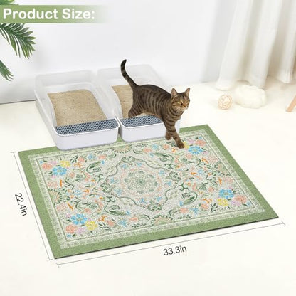 Glittme Cat Litter Mat with Non-Slip Bottom Litter Box Mat 33"X22" Litter Trapping Mat Easy to Clean Washable Cat Food Mat for Kitty,L - color: Bean Green, size: 33"x22"