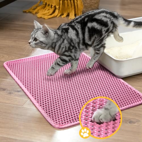Cat Litter Mat New Size 23.6"x14.6" for Small Spaces, Upgrade Super Waterproof Back Layer Litter Box Mat, Non Slip, Durable, Soft on Paws Kitty Trapping Matt, Pink - color: Pink