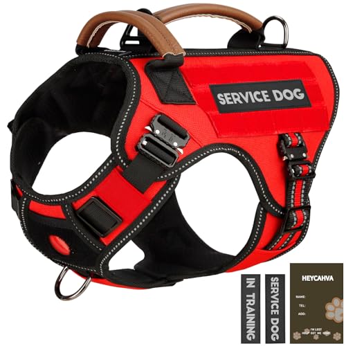 Service Dog Vest for Large Dogs, Tactical Dog Harness Vest No Pull with Handle, Adjustable Reflective Military K9 German Shepherd Dog Vest for Walking, Training, Hunting (Bright Red, L)