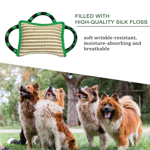 LWBMG Dog Rope Toys, Dog Jute Bite Pillow with 3 Strong Handles, Tug of War Dog Toy, Perfect Pull Toy for Medium Large Dogs Training Interactive Playing