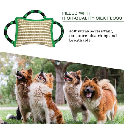 LWBMG Dog Rope Toys, Dog Jute Bite Pillow with 3 Strong Handles, Tug of War Dog Toy, Perfect Pull Toy for Medium Large Dogs Training Interactive Playing