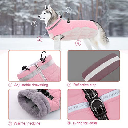 Lelepet Dog Coat Warm Dog Winter Coat Waterproof Dogs Jacket with Harness Built in Reflective Pet Fleece Vest Zip-Up Cold Weather Coats for Small Dogs Turtleneck & Windproof Coats Chihuahua Pink XS - color: Pink, size: X-Small