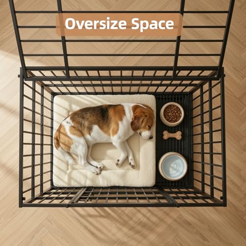 VOWNER 38 inch Heavy Duty Indestructible Dog Crate, Escape-Proof Dog Crate Cage Kennel with 4 Lockable Wheels, High Anxiety Dog Crate with Double Door and Removable Tray Design, for Large Dogs - size: 38.2"L x 24.9"W x 29.1"H