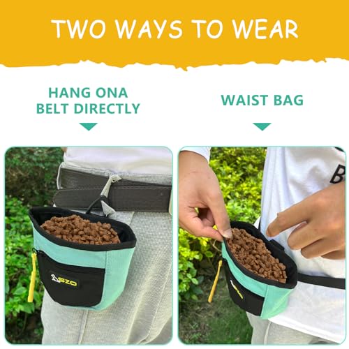 SZO Dog Treat Pouch with Pet Training Clicker, Dog Training Treat Pouch with Waist Belt Clip, Magnetic Closure, Hands-Free Training - Black&Green - color: 305 GreenBlack