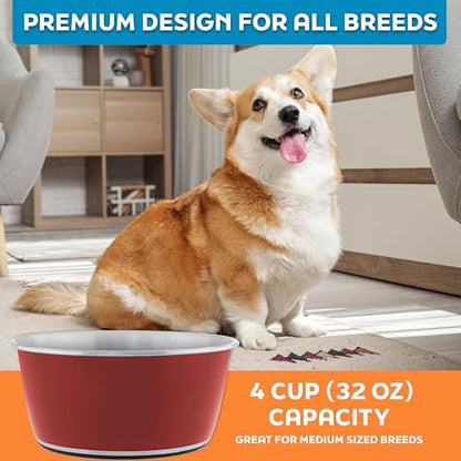 Master Pet Supply Stainless Steel Dog Bowls Set of 2 (32 Oz Each) with Non-Slip Rubber Base - Crimson Flame - Basic Dog Food Bowl Water & Food Bowls for Small Medium Large Dogs & Cats, Metal Dish - color: Crimson Flame, size: 4 Cups (32 Oz) 2 Pack