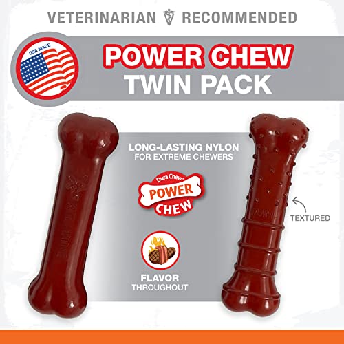 Nylabone Power Chew Basted Blast Dual Flavored Dog Chew Toys for Aggressive Chewers - Durable Dog Bones with 2 Layers of Flavor - Bacon and Steak Flavor, Small/Regular (2 Count) (Pack of 2) - size: Small (Pack of 2)
