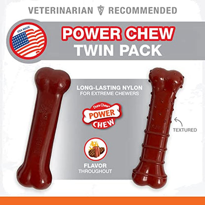 Nylabone Power Chew Basted Blast Dual Flavored Dog Chew Toys for Aggressive Chewers - Durable Dog Bones with 2 Layers of Flavor - Bacon and Steak Flavor, Small/Regular (2 Count) (Pack of 2) - size: Small (Pack of 2)