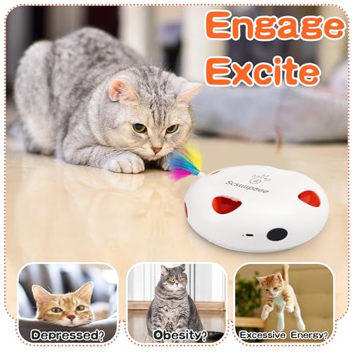 Cat Toys, Rechargeable Interactive Cat Toy, Smart Sensor Pop-Up Feather Toy with 7 Holes, USB Powered Automatic Kitten Toy for Indoor Cats, White - color: white