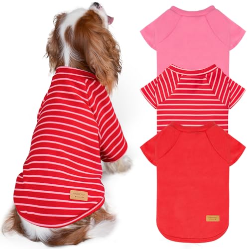 KYEESE 3Pack Small Dog Sweater, Soft Puppy Sweatshirt Stretchy Lightweight Dog Sweater for Small Dogs Girl Boy, Pullover Fleece Cat Shirt Pet Clothes with Sleeves, S - color: 07# 3Pack(Red+Pink+Red Stripe), size: Small (4-8lbs)