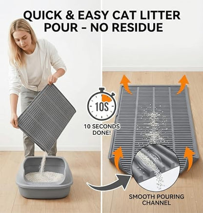 Large Cat Litter Mat: Silicone Litter Trapping Mat for Litter Box - Easy to Clean Waterproof & Anti-Slip Soft Rubber Mat - Durable Design Traps Pellet & Clay Litter - color: Grey, size: Large 32x21 Inch