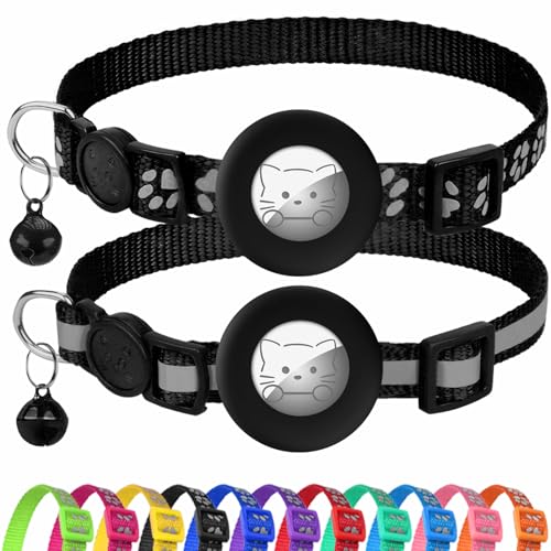 Joytale AirTag Cat Collar 2 Pack with Breakaway Safety Buckle, Reflective Cats Collar with AirTag Holder, Adjustable 7.5-12.5 Inch, Anti-Fraying Lightweight for Girl Boy Kitten, Black - color: Black