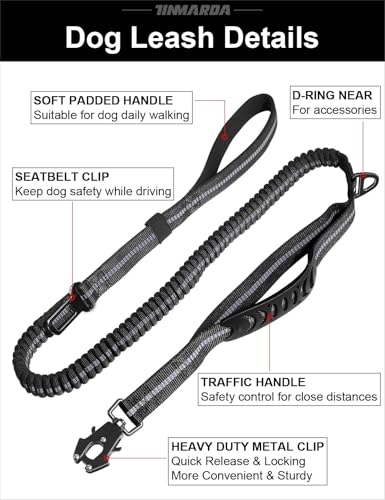 Heavy Duty Dog Leash, 4-6FT Shock Absorbing Dog Leashes with Traffic Handle and Comfortable Padded Handles, Advanced Easy Metal Clip, No Pull Reflective Leash for Medium Large Dogs that Pull (Black) - color: Black
