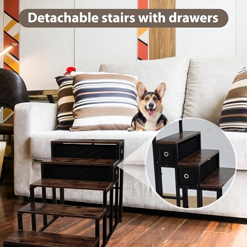 Flip&Catch Dog Window Perch with 5 Step Dog Stairs, Dog Stairs with Storage for High Beds & Couches, Safe & Sturdy Structure for Small and Medium Dogs up to 110 lbs Ideal Window Seat for Dogs with 33"